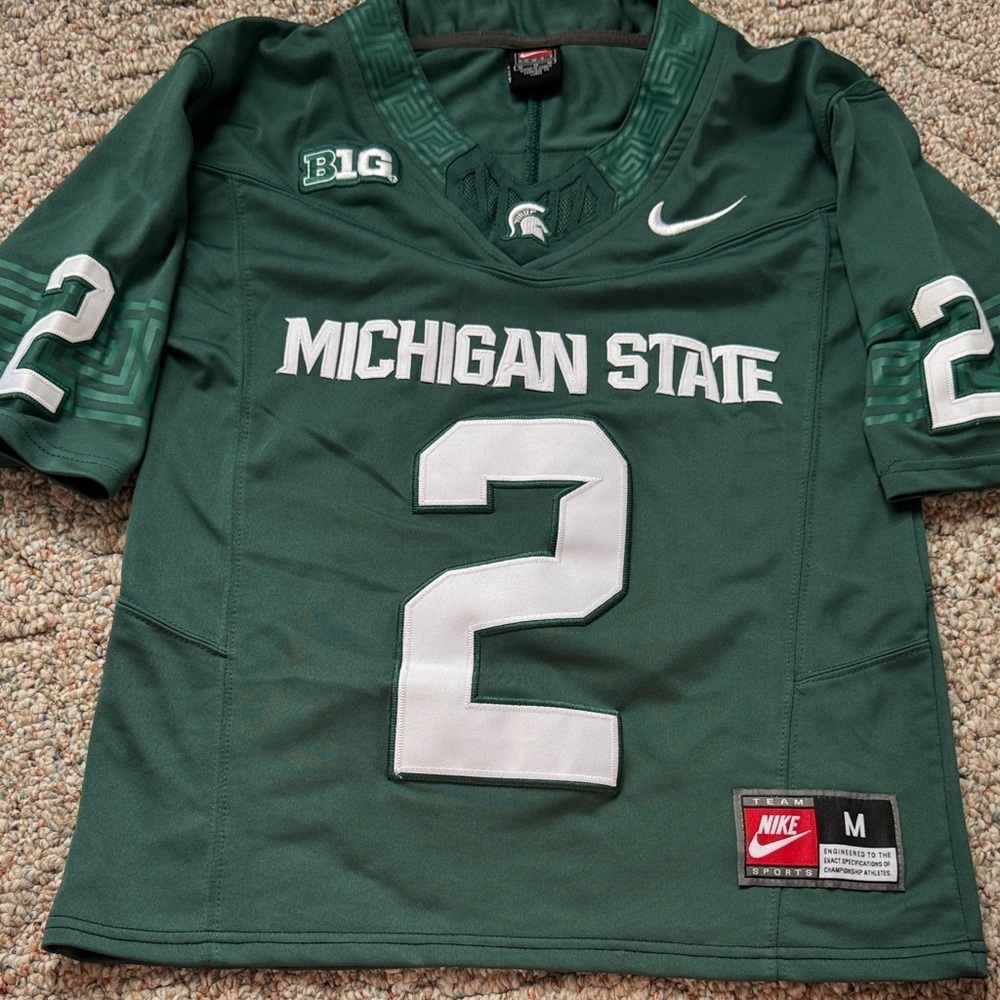 Nike Michigan State MSU Green and White #2 Aiden Chiles football Jersey